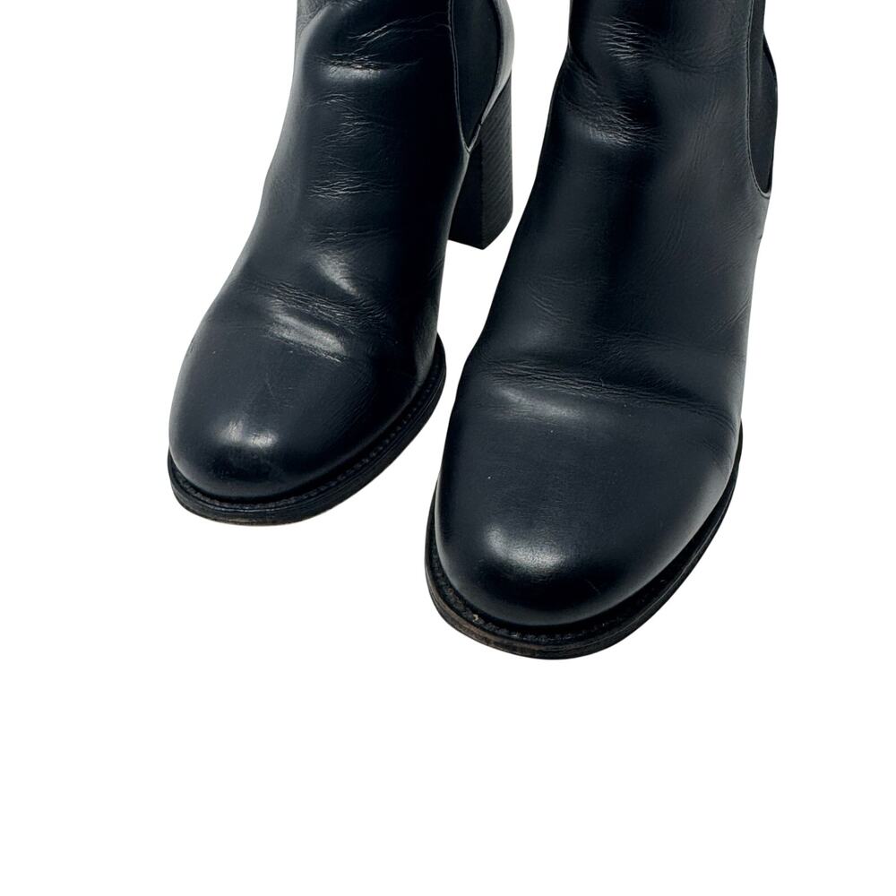 Chanel Black Leather Ankle Boots CC Logo Block Heel Booties Size 38C - Picture 9 of 10